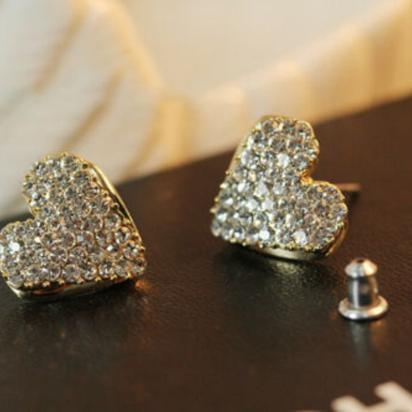Heart Love Gold Crystal Rhinestone Lady earrings - Picture 3 of 4